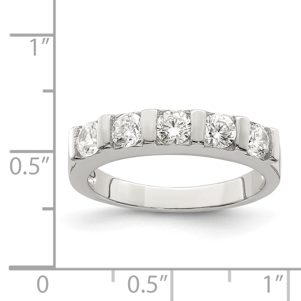 Sterling Silver Rhodium-Plated Cubic Zirconi 5-Stone Ring