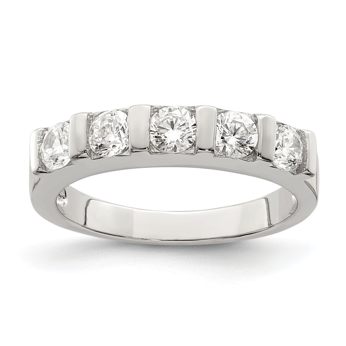 Cubic Zirconia Five-Stone Wedding Band in Sterling Silver, 4mm, Size 6–8 - Sophia Jewelers Main image
