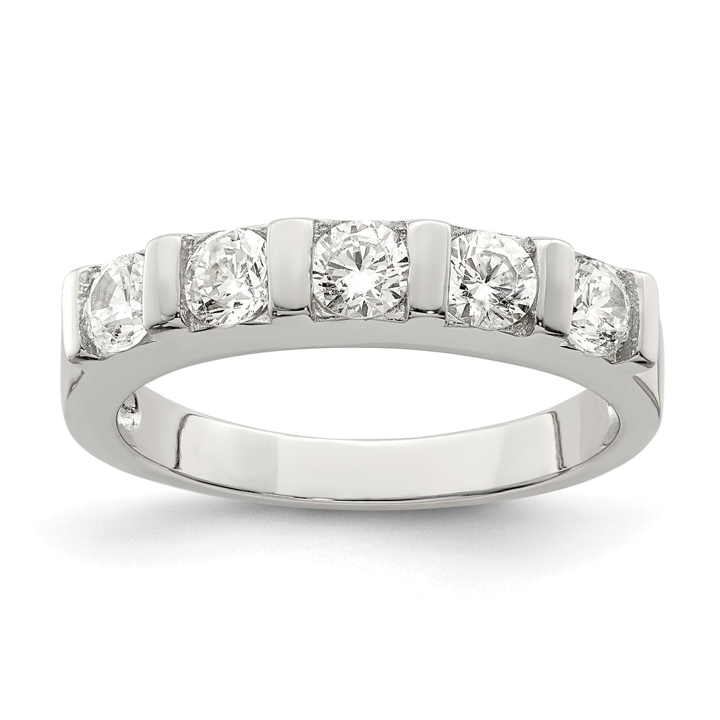 Sterling Silver Rhodium-Plated Cubic Zirconi 5-Stone Ring