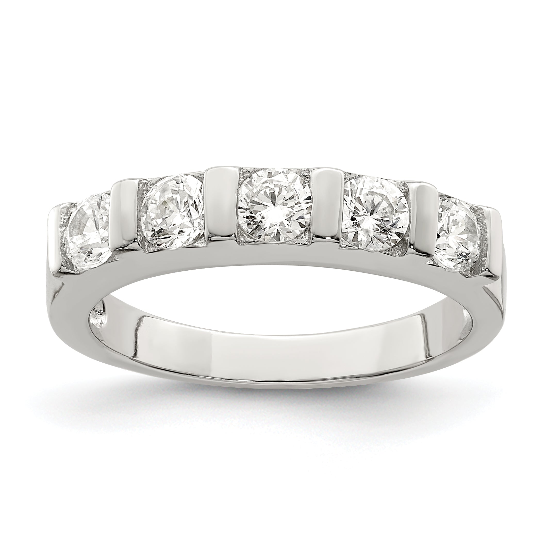 Sterling Silver Rhodium-Plated Cubic Zirconi 5-Stone Ring