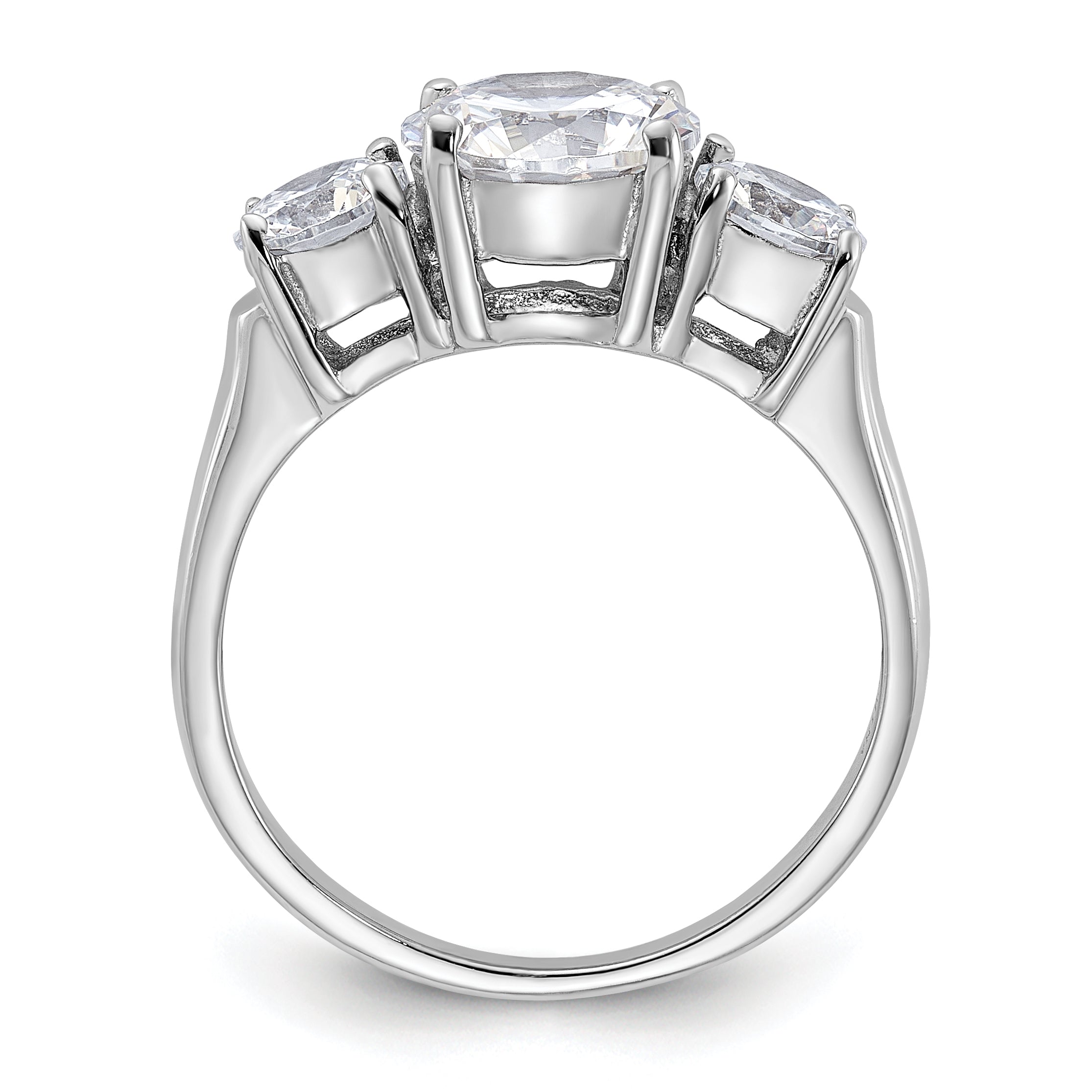 Sterling Silver Rhodium-plated Three Stone CZ Ring Secondary image