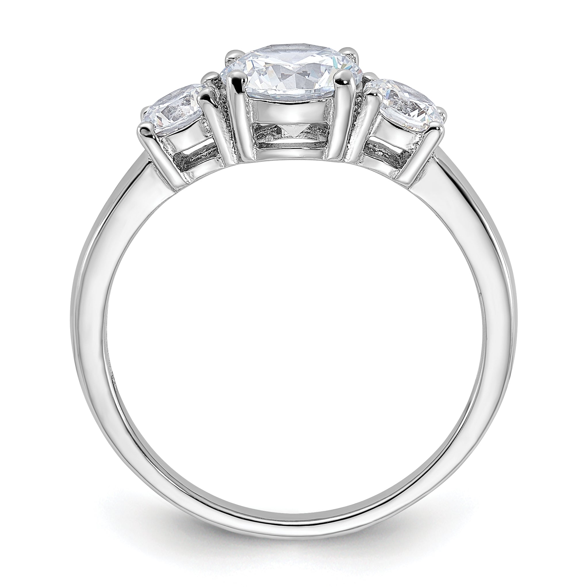 Sterling Silver Rhodium-plated 3 Stone CZ Ring Secondary image