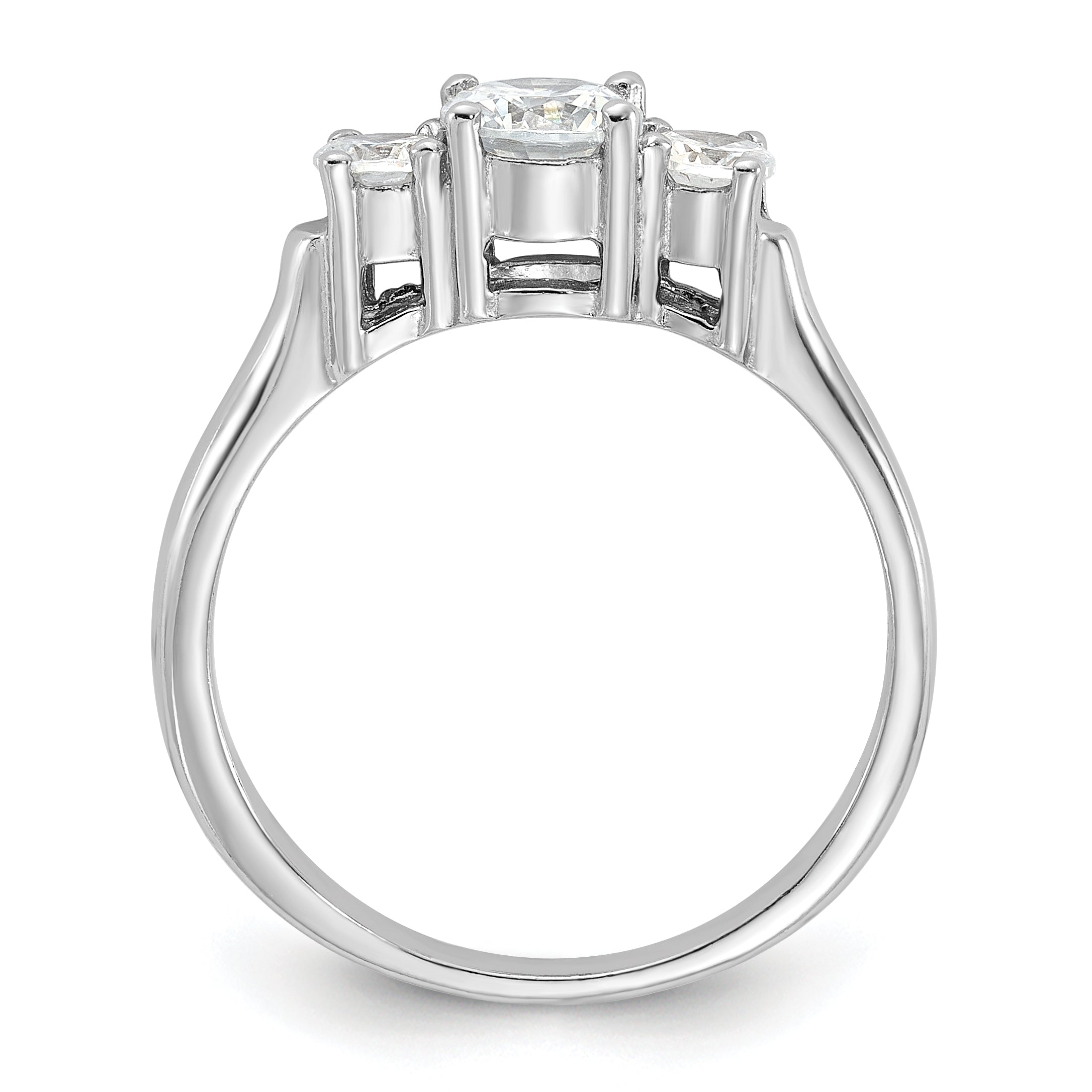 Sterling Silver Rhodium-plated Three CZ Ring Secondary image