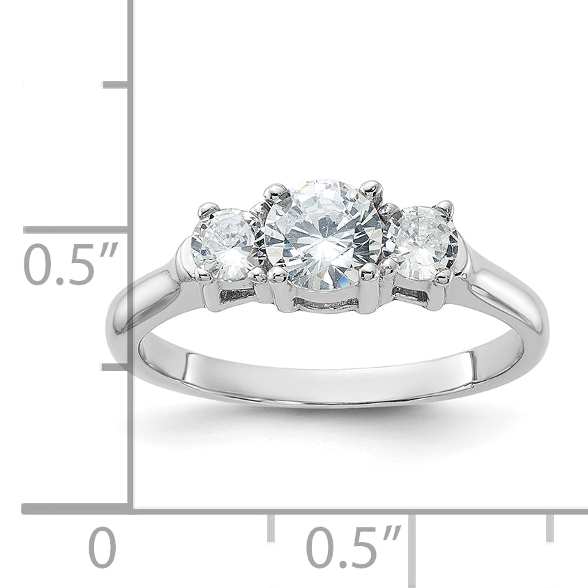 Sterling Silver Rhodium-plated Three CZ Ring