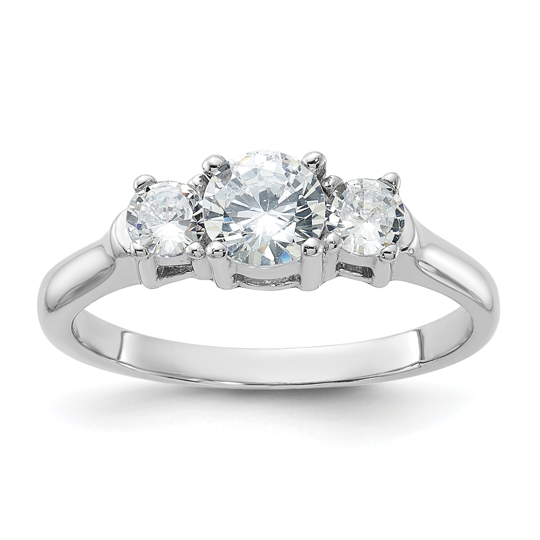 Sterling Silver Rhodium-plated Three CZ Ring Main image
