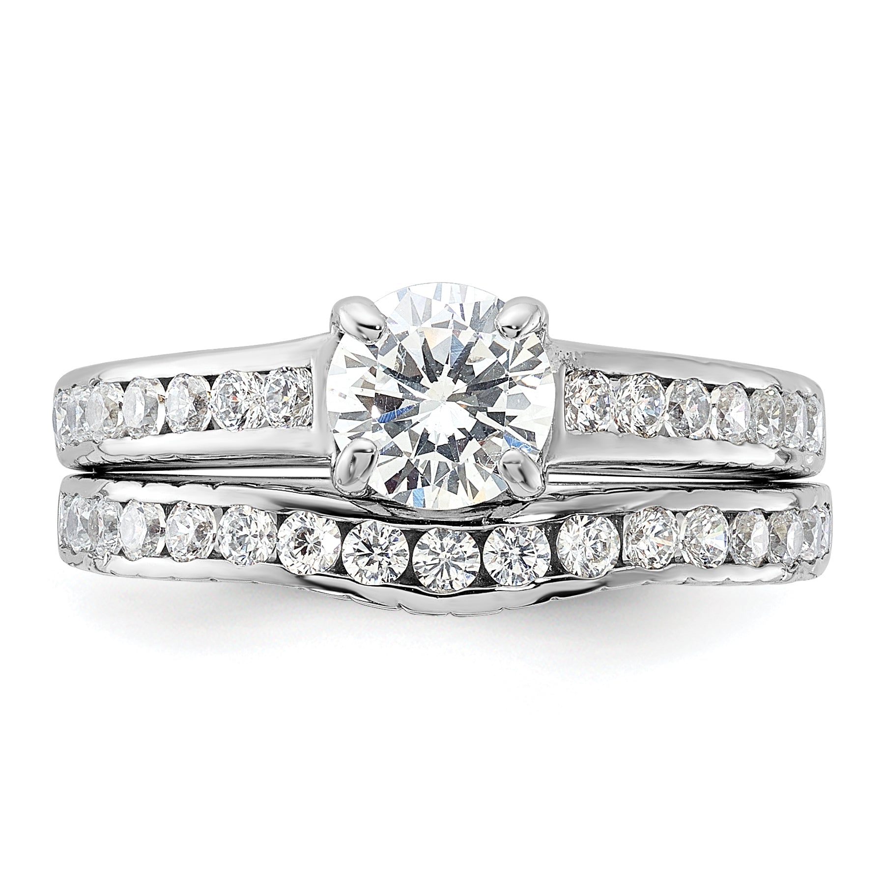 Sterling Silver Rhodium-plated 2-Piece CZ Size 8 Wedding Set Ring