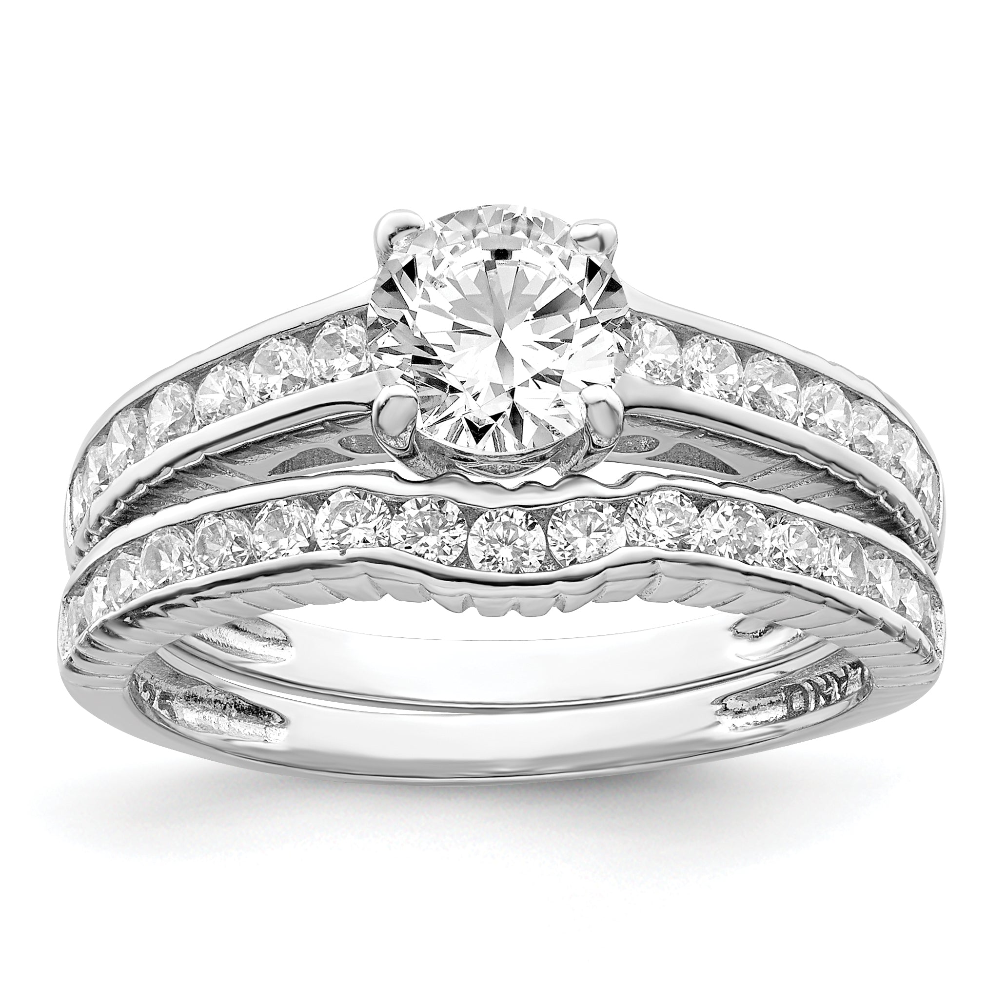 Sterling Silver Rhodium-plated 2-Piece CZ Size 8 Wedding Set Ring