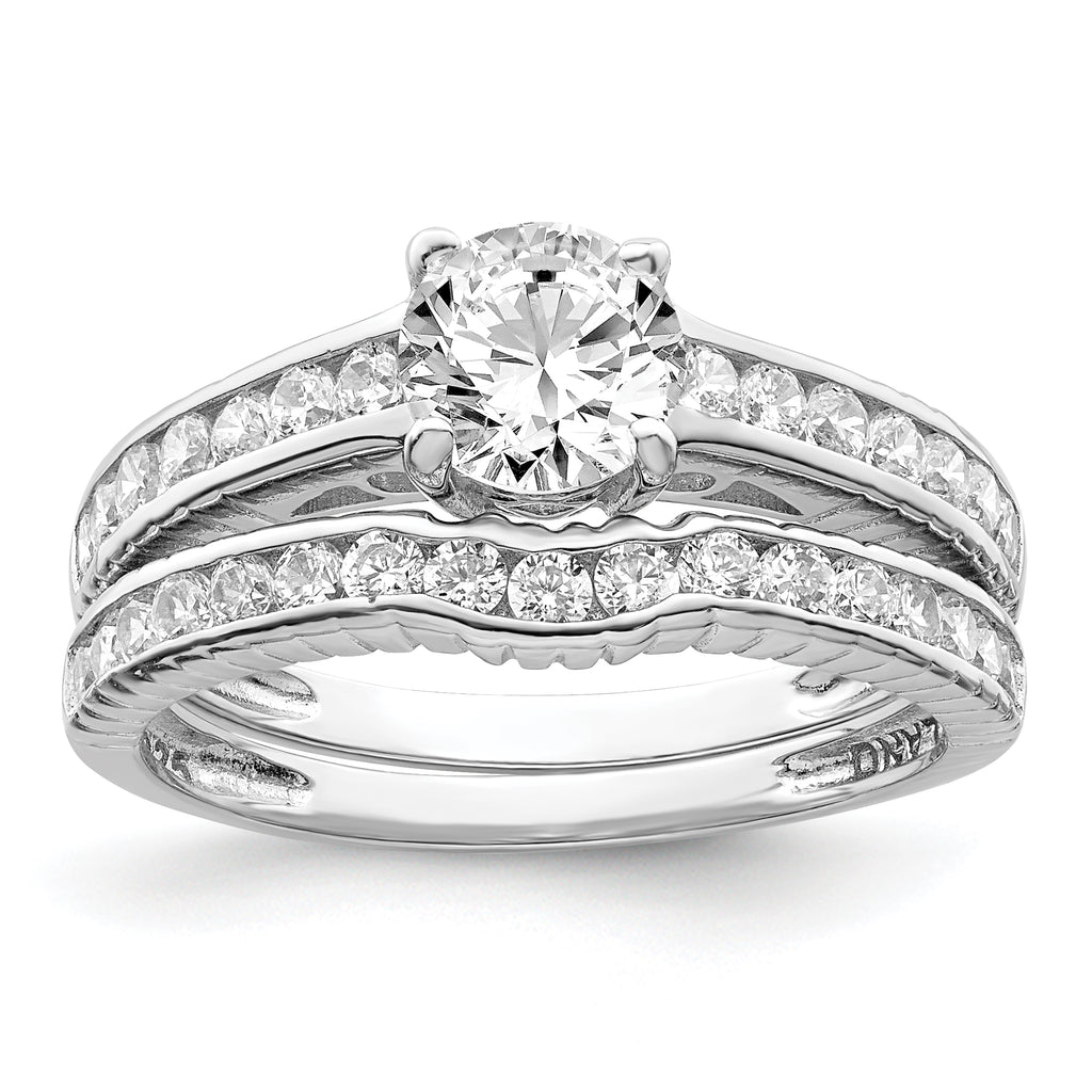 Sterling Silver Rhodium-plated 2-Piece CZ Size 8 Wedding Set Ring