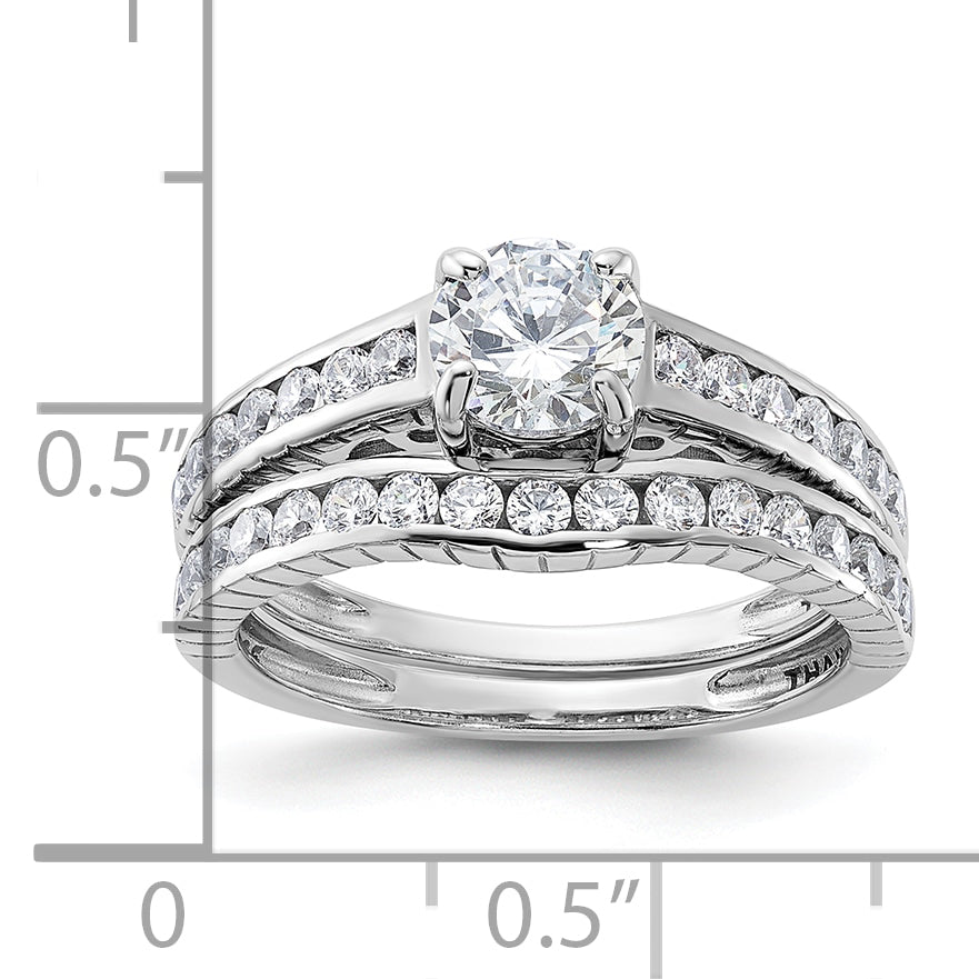 Sterling Silver Rhodium-plated 2-Piece CZ Size 8 Wedding Set Ring