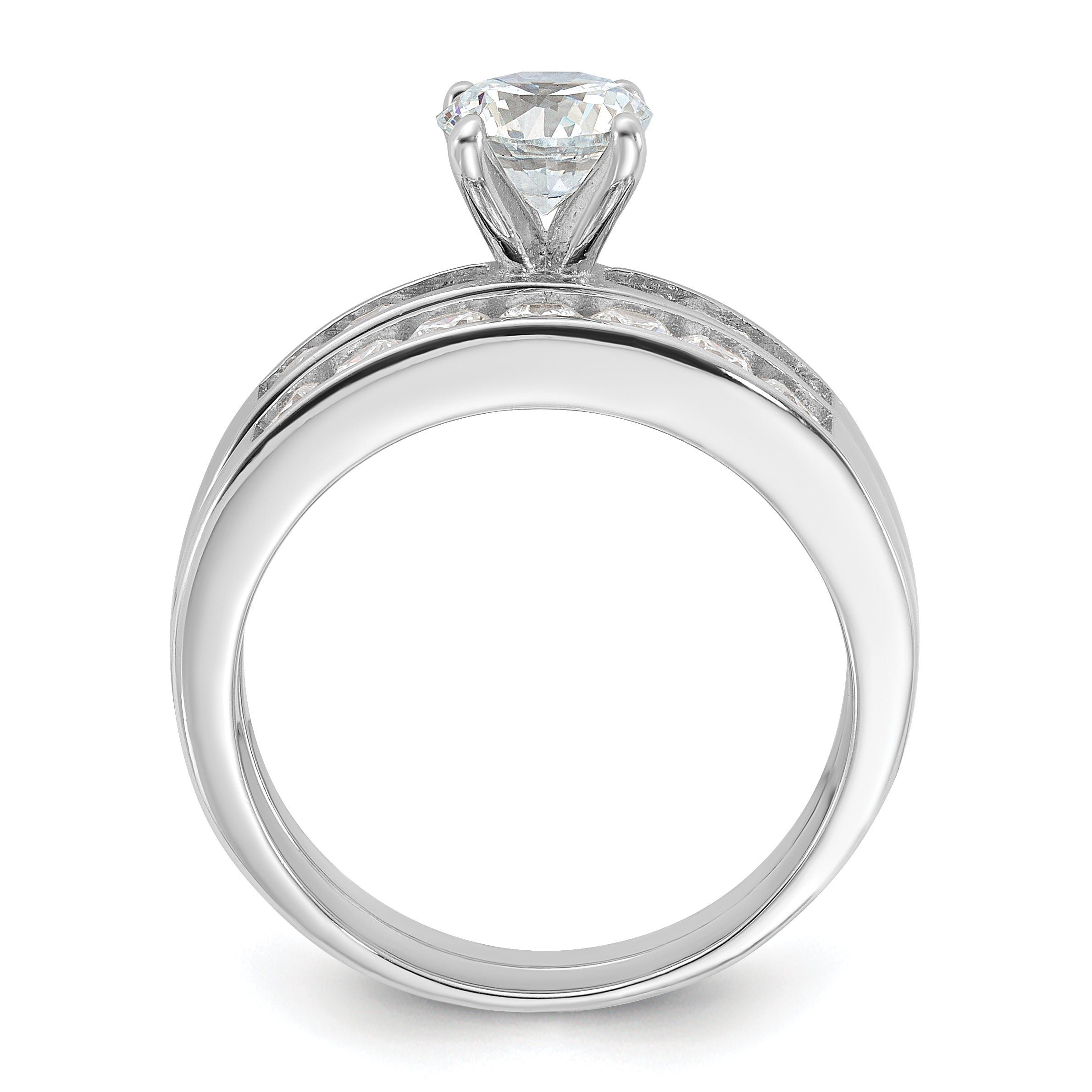 Sterling Silver Rhodium Plated CZ Engagement Ring and CZ Wedding Band Two Piece Set Secondary image