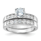 Sterling Silver Rhodium Plated CZ Engagement Ring and CZ Wedding Band Two Piece Set
