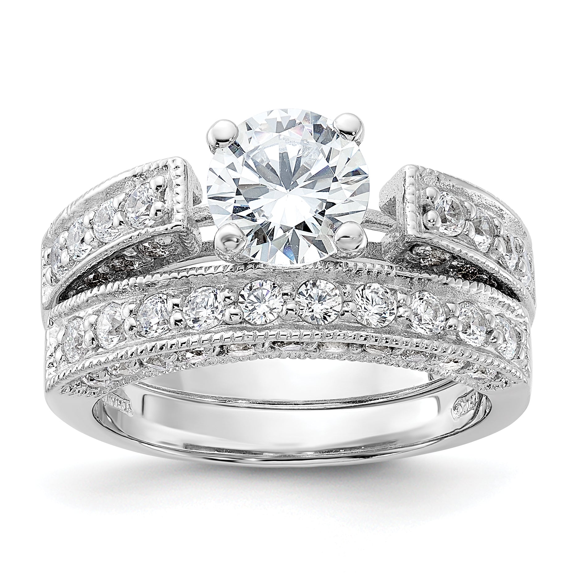 Sterling Silver Rhodium-plated 2-Piece CZ Wedding Set Ring Main image