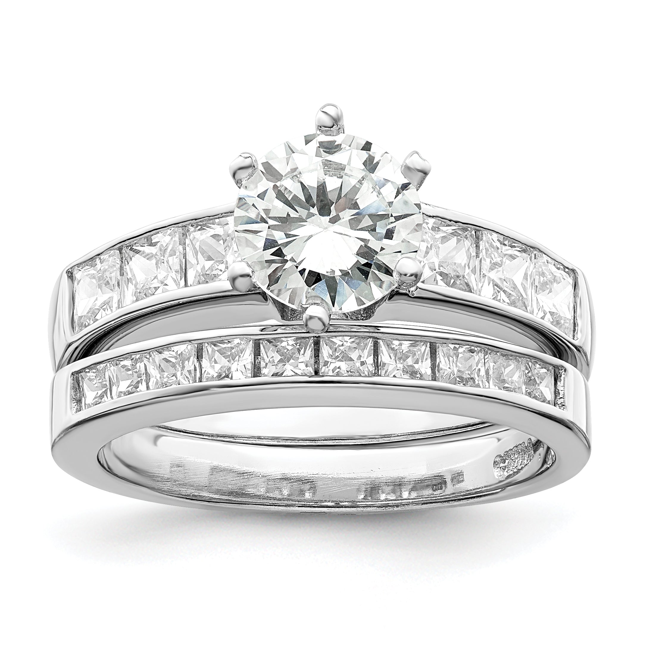 Sterling Silver Rhodium-plated CZ 2 Piece Wedding Ring Set