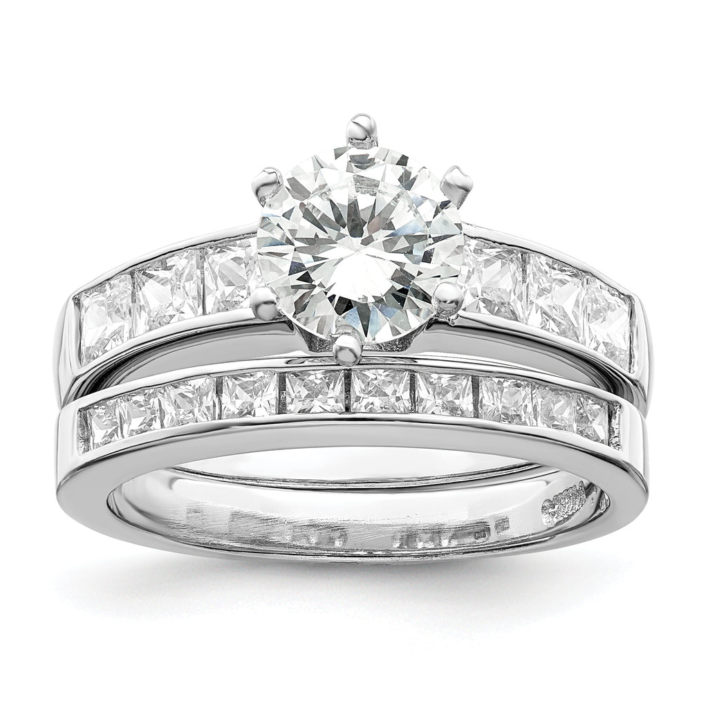 Sterling Silver Rhodium-plated CZ 2 Piece Wedding Ring Set