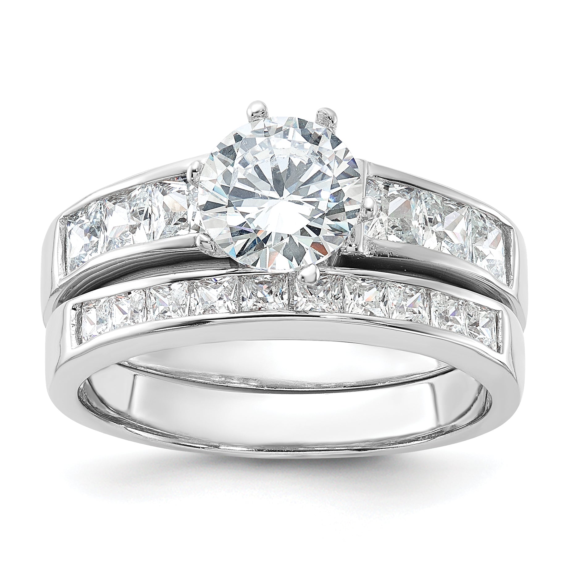 Sterling Silver Rhodium-plated CZ 2 Piece Wedding Ring Set Main image