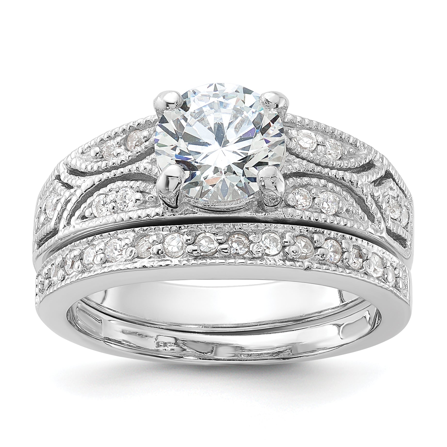 Sterling Silver Rhodium-plated 2-Piece CZ Wedding Set Ring Main image