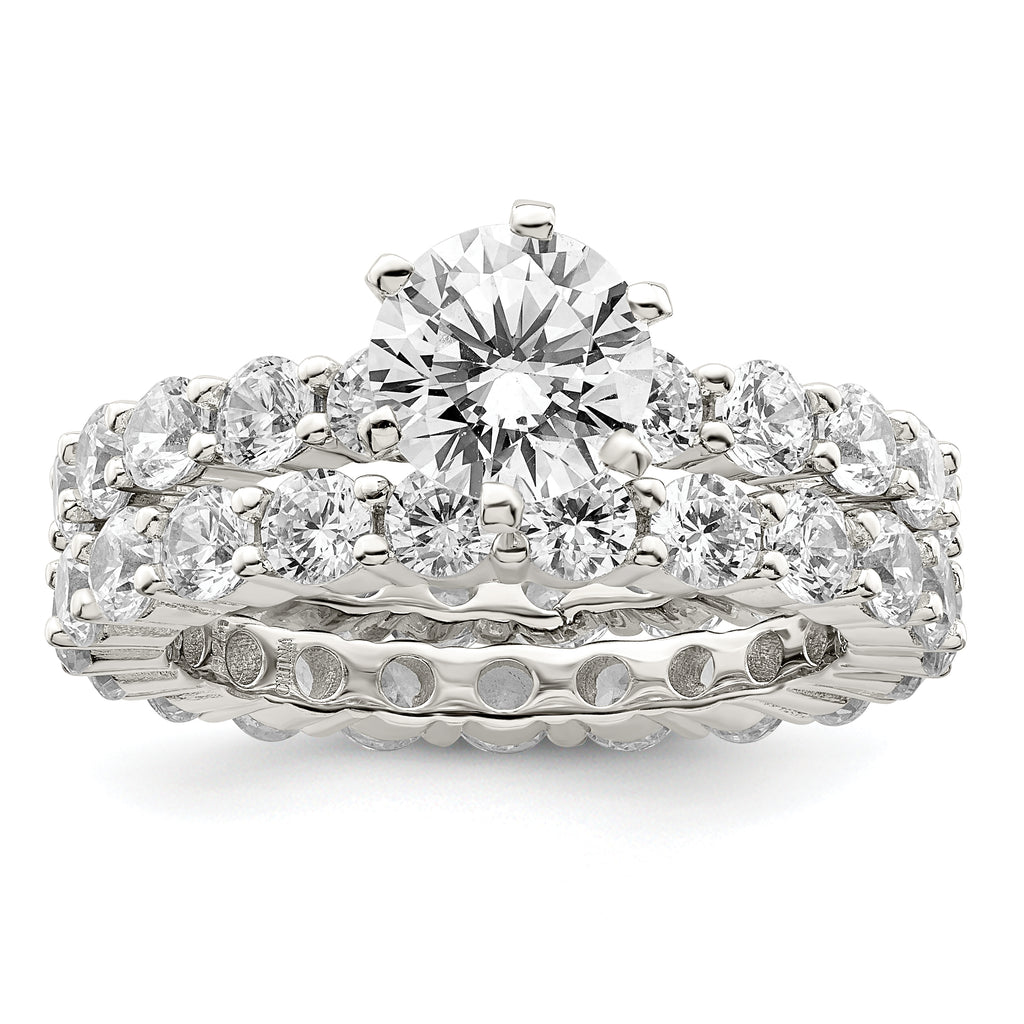 Sterling Silver Rhodium-plated CZ 2 Piece Wedding Set Ring