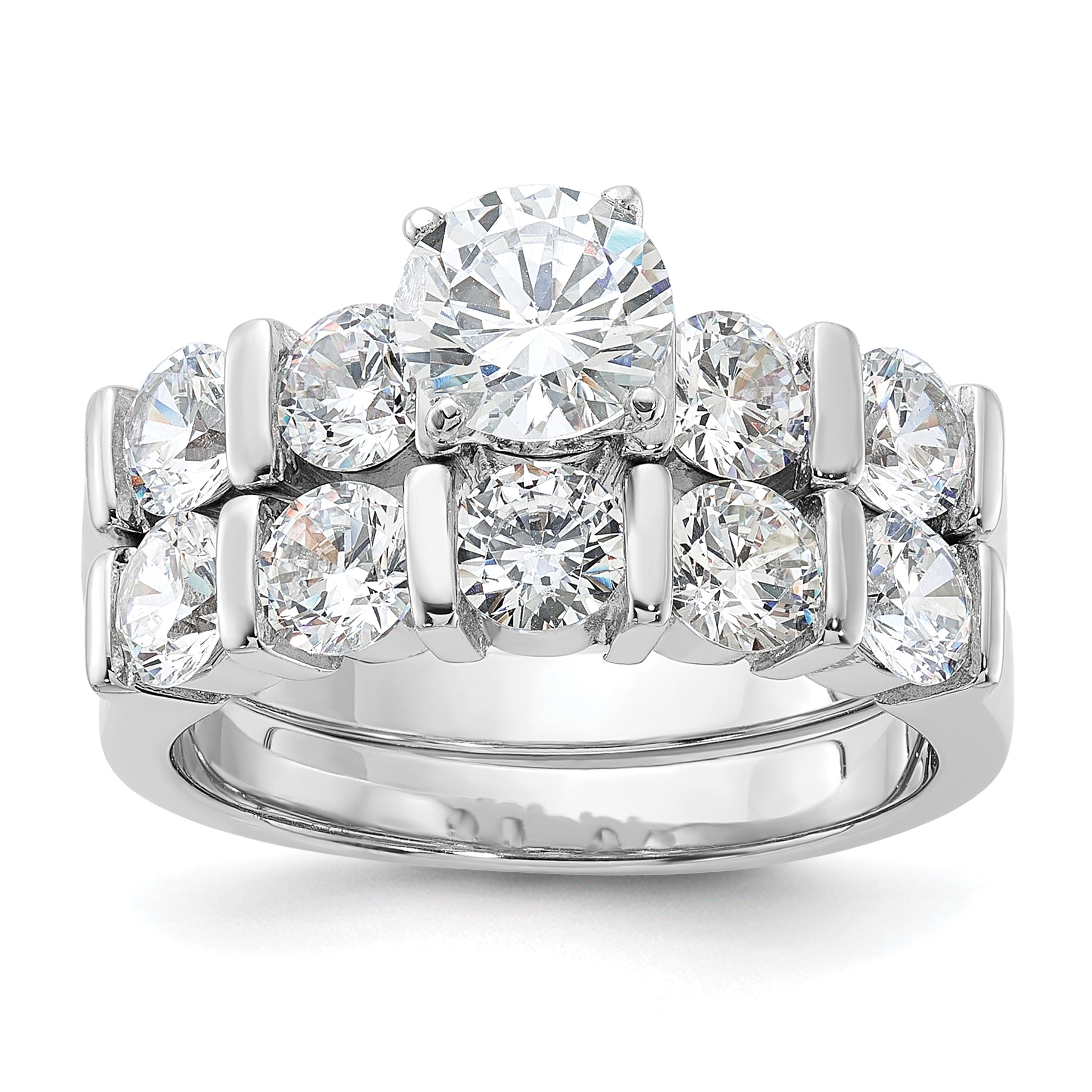 Sterling Silver Rhodium Plated CZ Engagement Ring and CZ Wedding Band Two Piece Set Main image