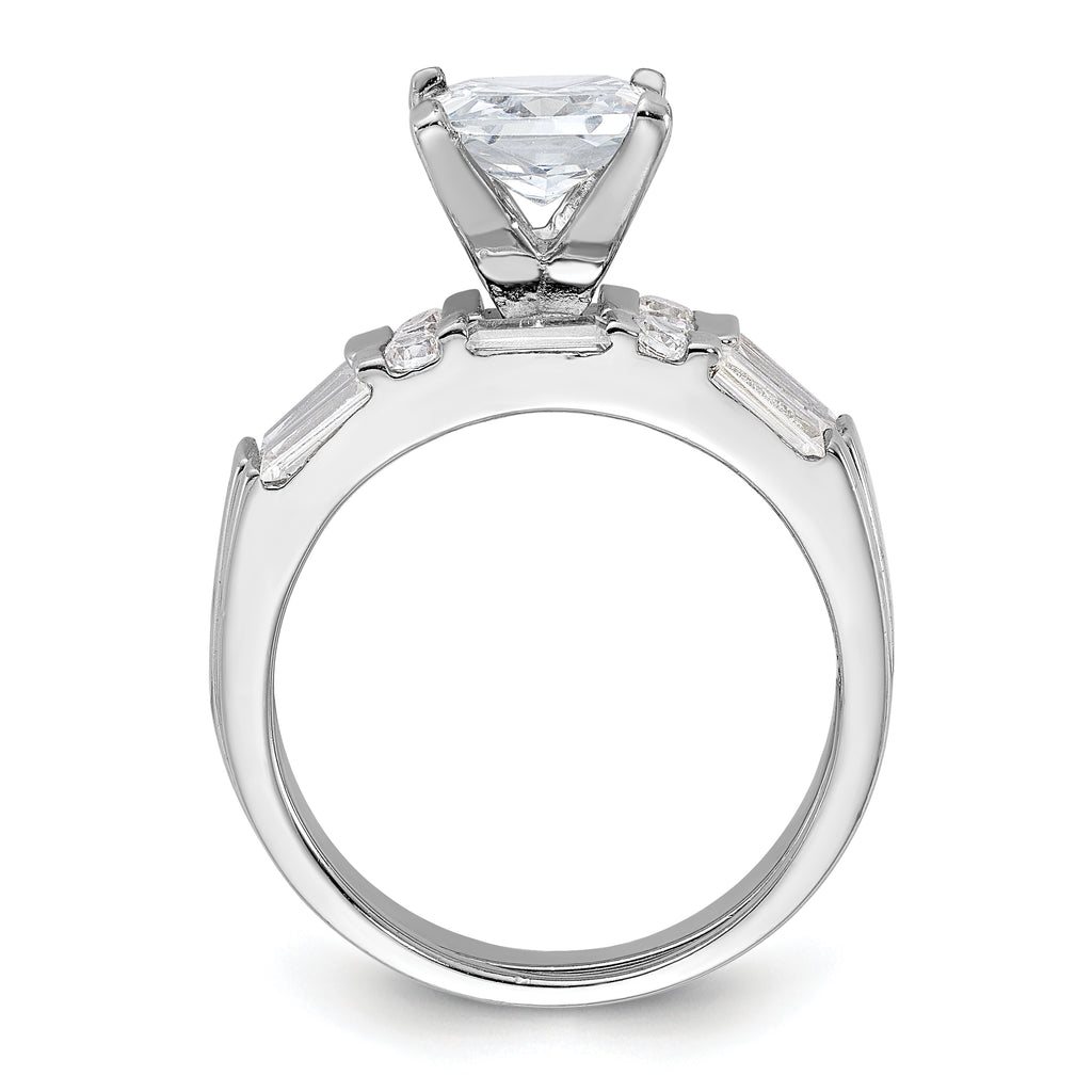 Sterling Silver Rhodium-Plated Plated Cubic Zirconi Engagement Ring and Cubic Zirconi Wedding Band Two Piece Set
