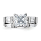 Sterling Silver Rhodium-Plated Plated Cubic Zirconi Engagement Ring and Cubic Zirconi Wedding Band Two Piece Set