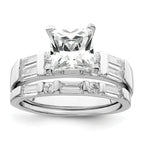 Sterling Silver Rhodium-Plated Plated Cubic Zirconi Engagement Ring and Cubic Zirconi Wedding Band Two Piece Set
