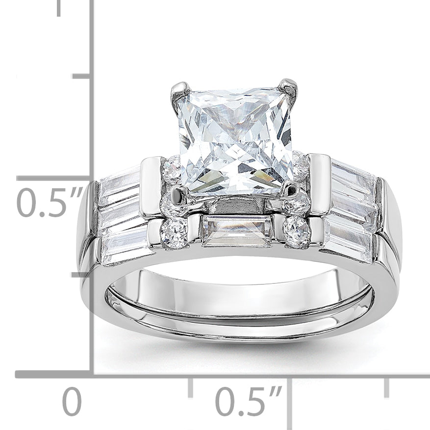 Sterling Silver Rhodium-Plated Plated Cubic Zirconi Engagement Ring and Cubic Zirconi Wedding Band Two Piece Set