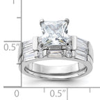 Sterling Silver Rhodium-Plated Plated Cubic Zirconi Engagement Ring and Cubic Zirconi Wedding Band Two Piece Set