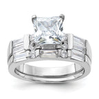 Sterling Silver Rhodium-Plated Plated Cubic Zirconi Engagement Ring and Cubic Zirconi Wedding Band Two Piece Set