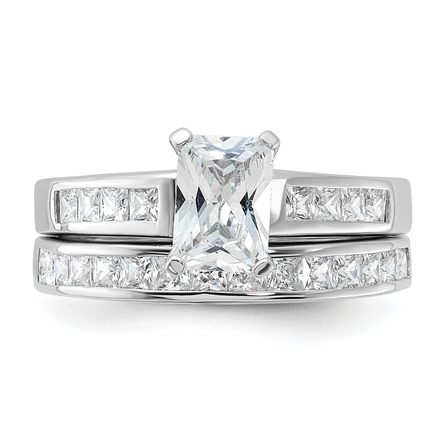 Sterling Silver Rhodium-plated 2-Piece CZ Size 8 Wedding Set Ring