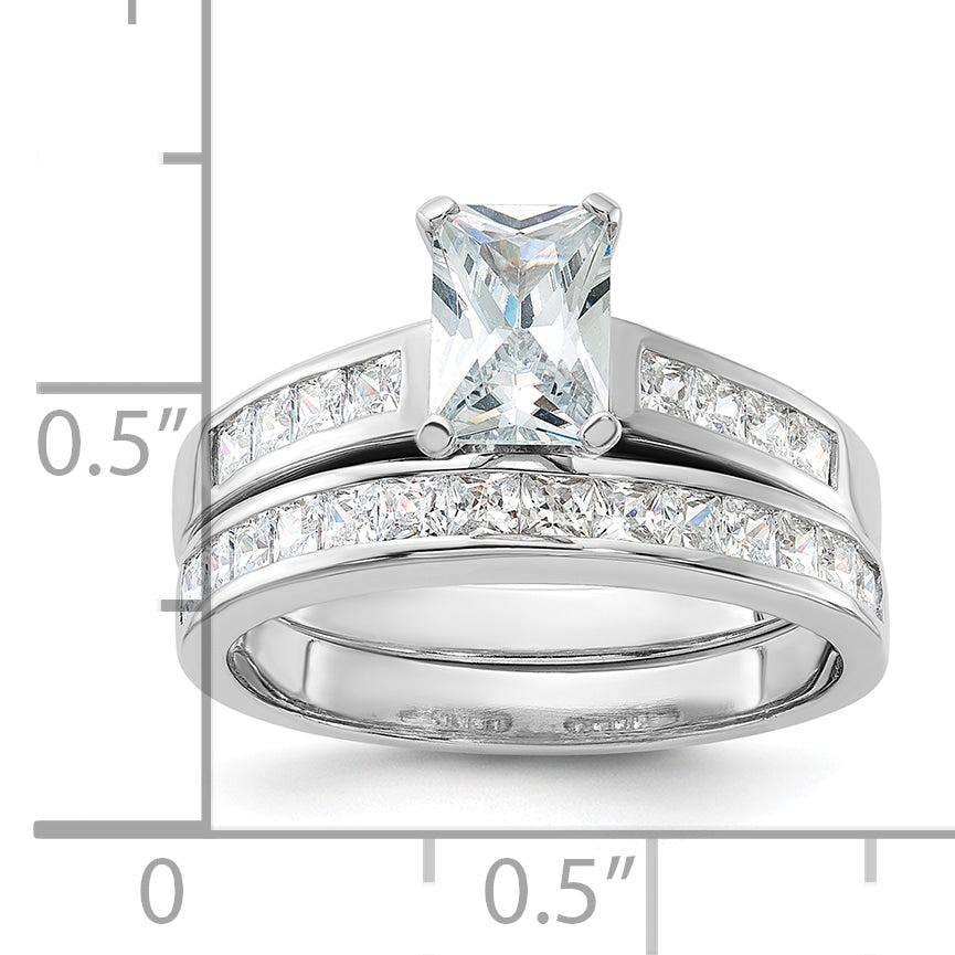 Sterling Silver Rhodium-plated 2-Piece CZ Size 8 Wedding Set Ring
