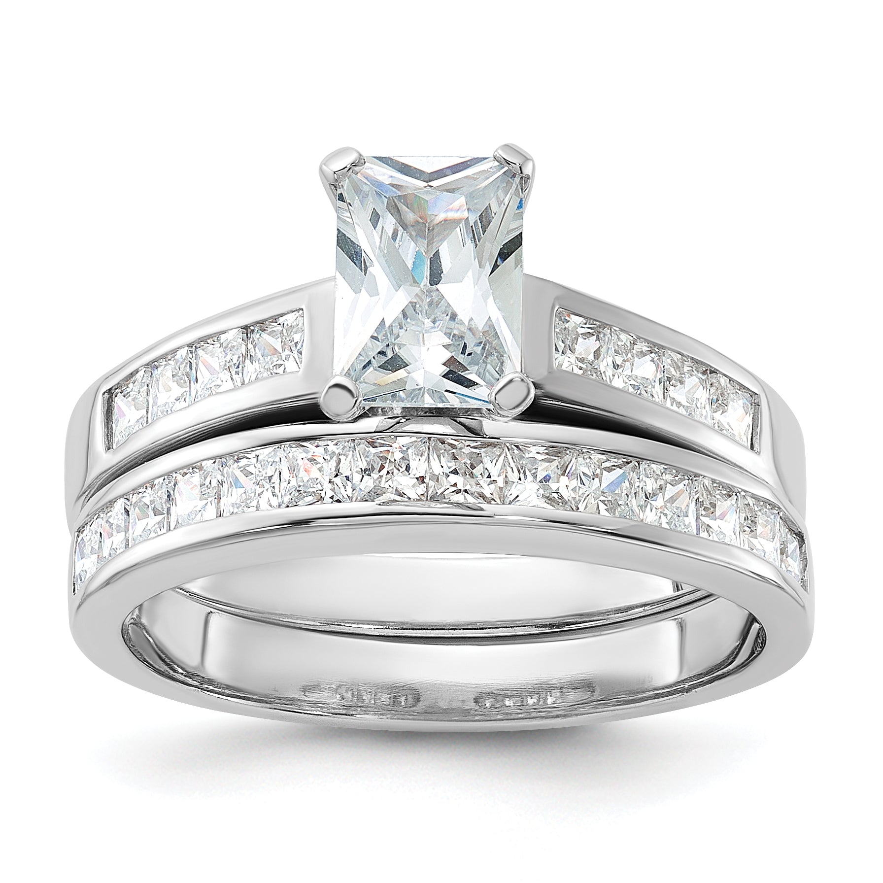 Sterling Silver Rhodium-plated 2-Piece CZ Size 8 Wedding Set Ring Main image