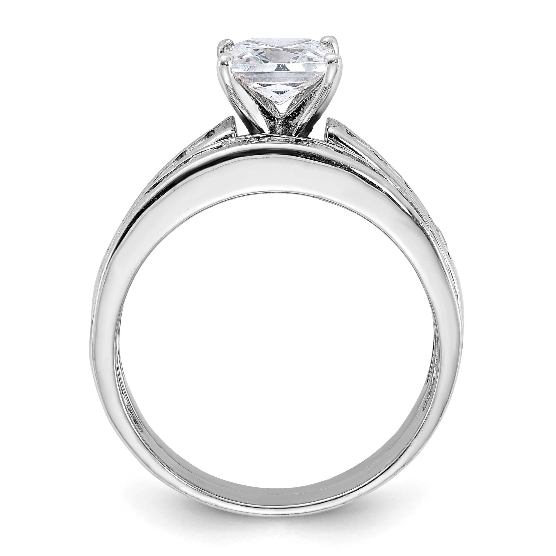 Sterling Silver Rhodium-Plated 2-Piece Cubic Zirconi Size 6 Wedding Set Ring Secondary image