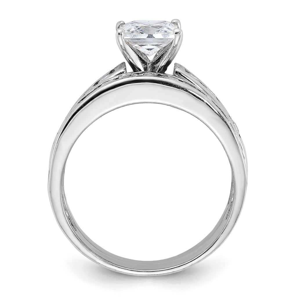 Sterling Silver Rhodium-Plated 2-Piece Cubic Zirconi Size 6 Wedding Set Ring