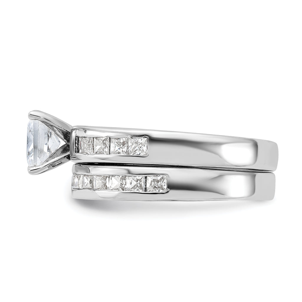 Sterling Silver Rhodium-Plated 2-Piece Cubic Zirconi Size 6 Wedding Set Ring