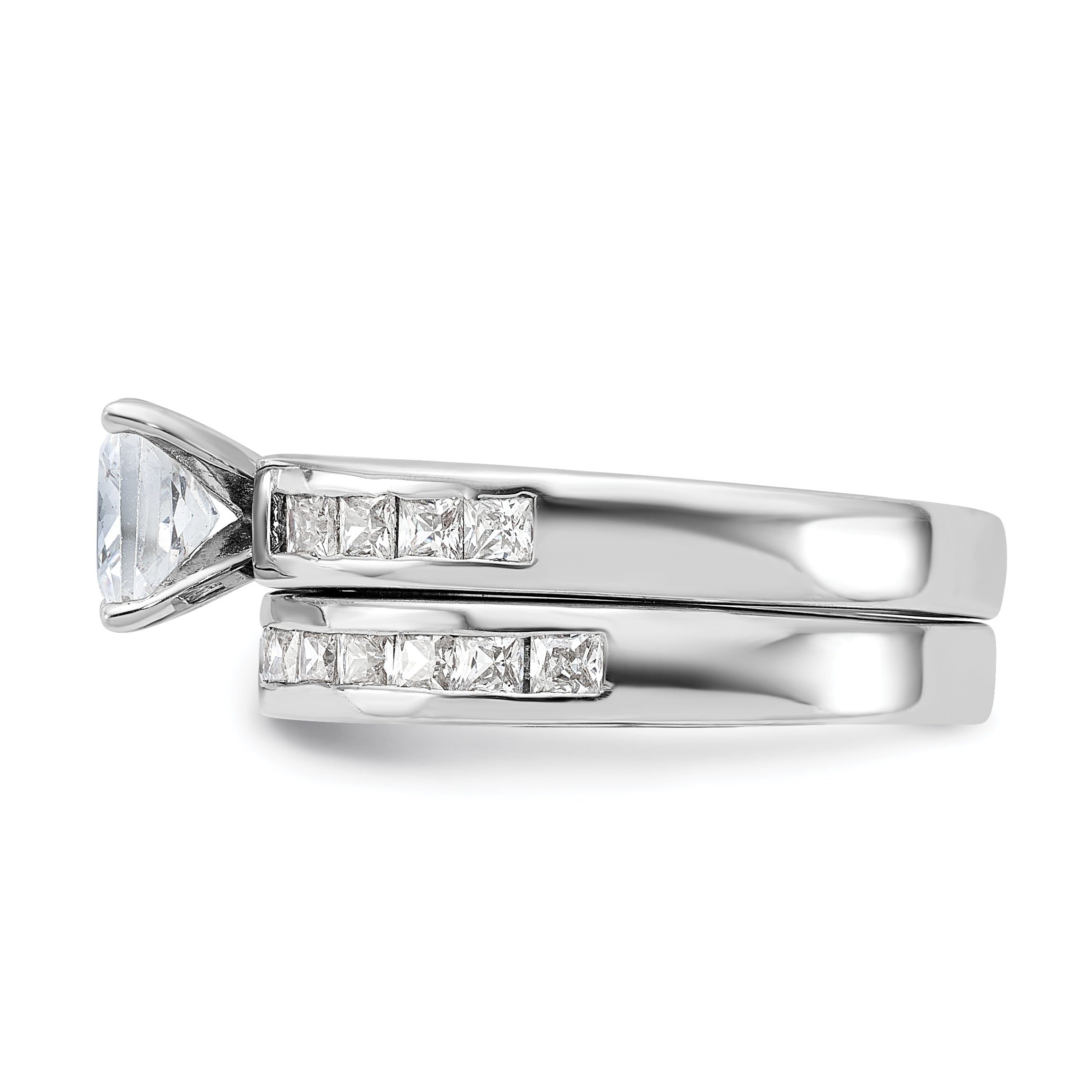 Sterling Silver Rhodium-Plated 2-Piece Cubic Zirconi Size 6 Wedding Set Ring