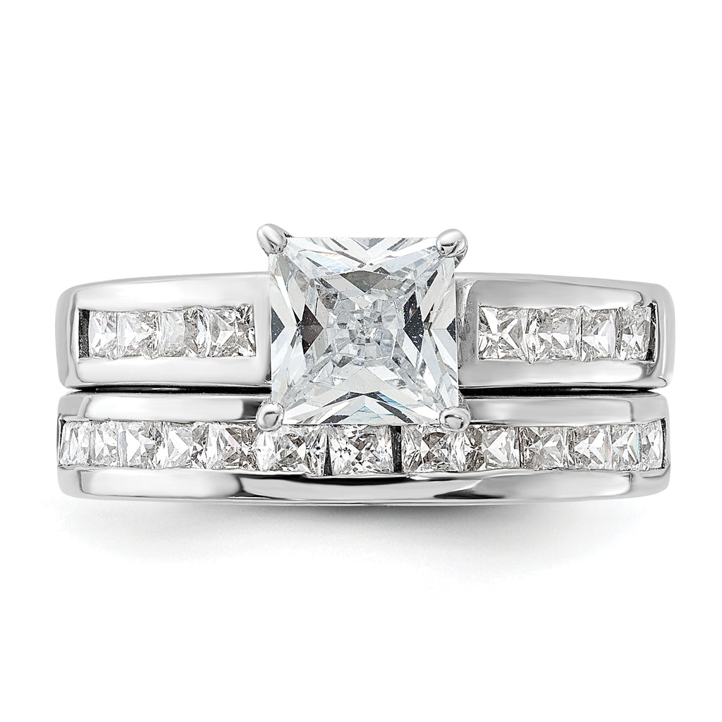 Sterling Silver Rhodium-Plated 2-Piece Cubic Zirconi Size 6 Wedding Set Ring