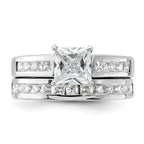 Sterling Silver Rhodium-Plated 2-Piece Cubic Zirconi Size 6 Wedding Set Ring