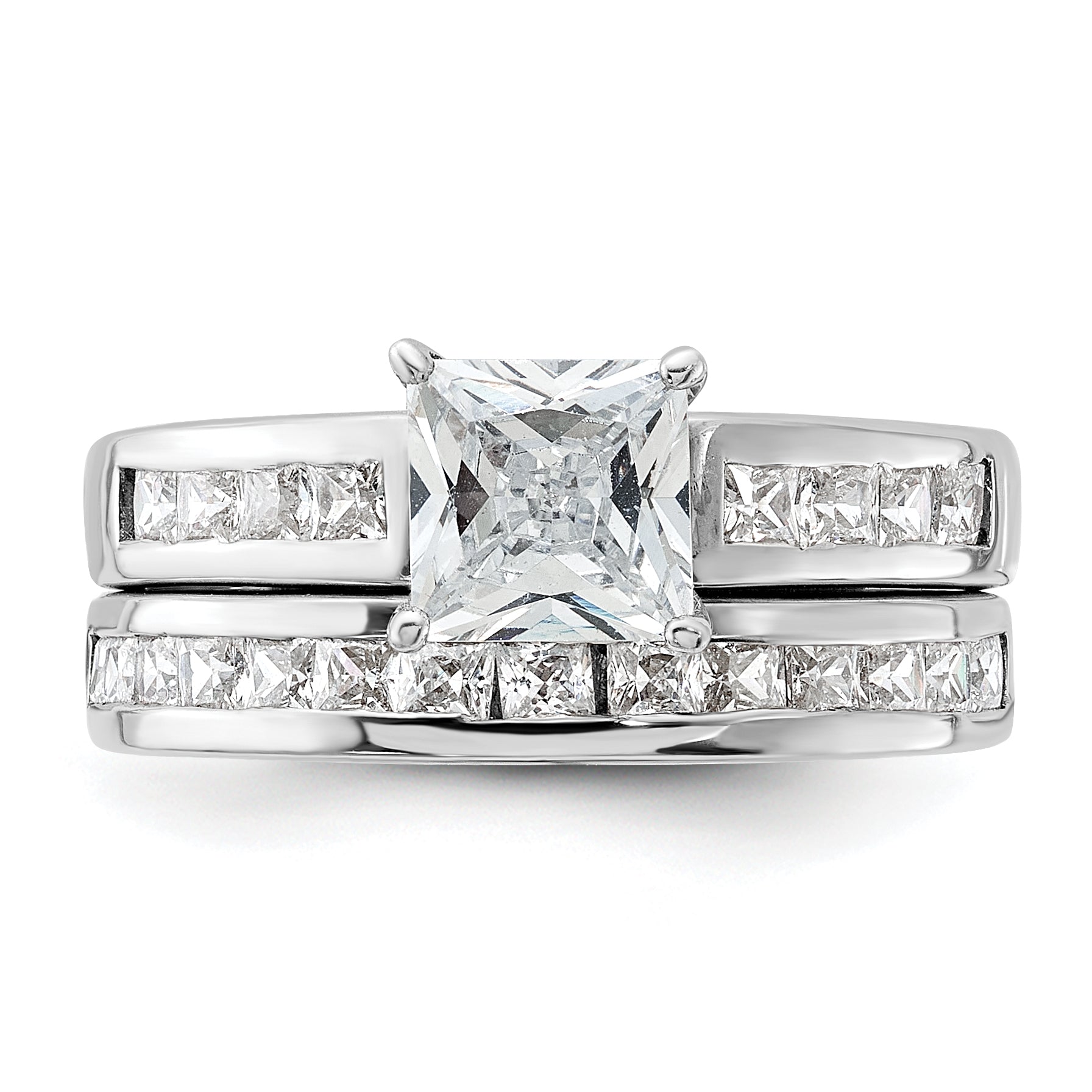 Sterling Silver Rhodium-Plated 2-Piece Cubic Zirconi Size 6 Wedding Set Ring