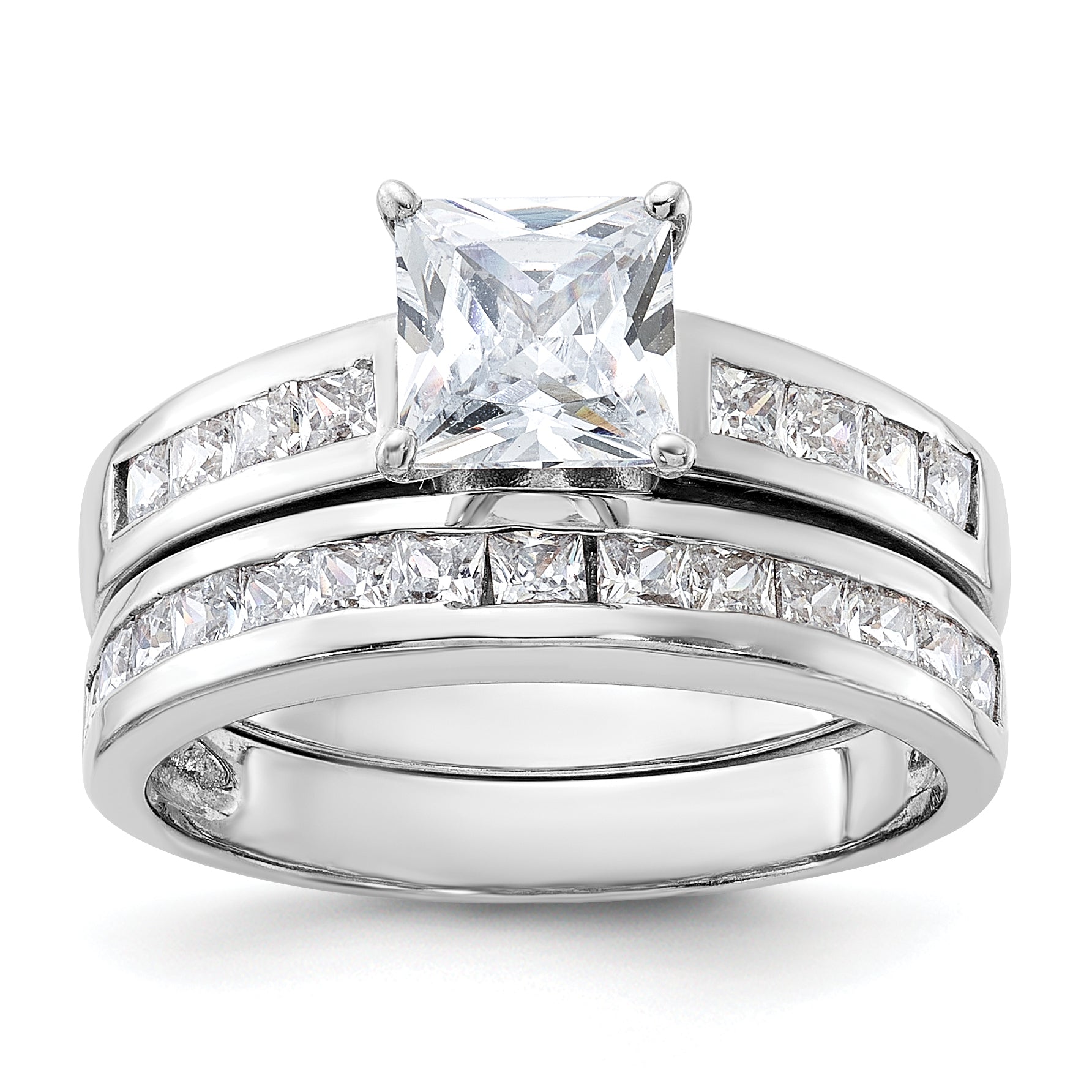 Sterling Silver Rhodium-Plated 2-Piece Cubic Zirconi Size 6 Wedding Set Ring Main image