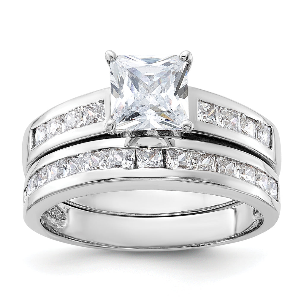 Sterling Silver Rhodium-Plated 2-Piece Cubic Zirconi Size 6 Wedding Set Ring