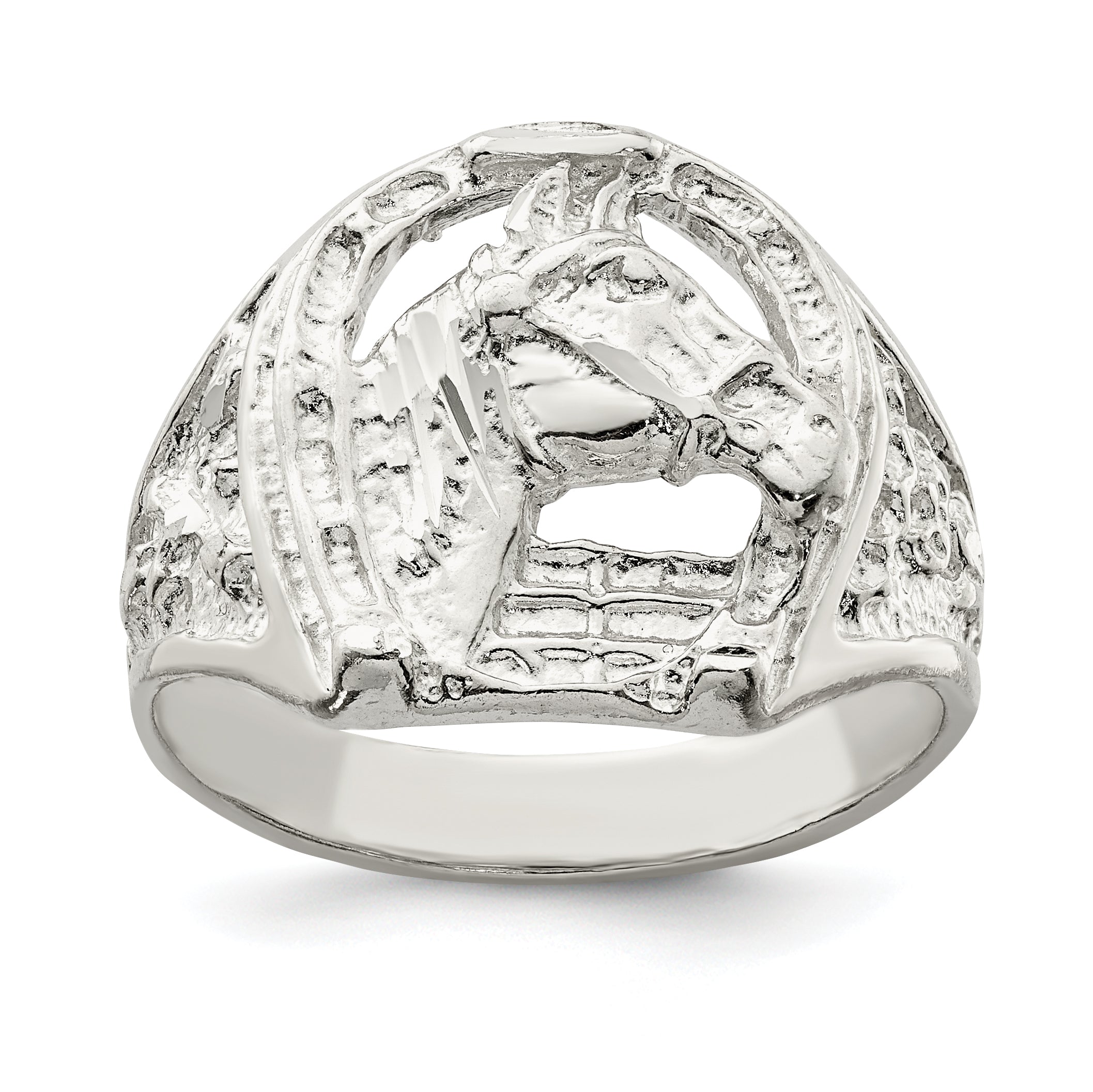 Sterling Silver Horseshoe with Horse Head Ring Main image