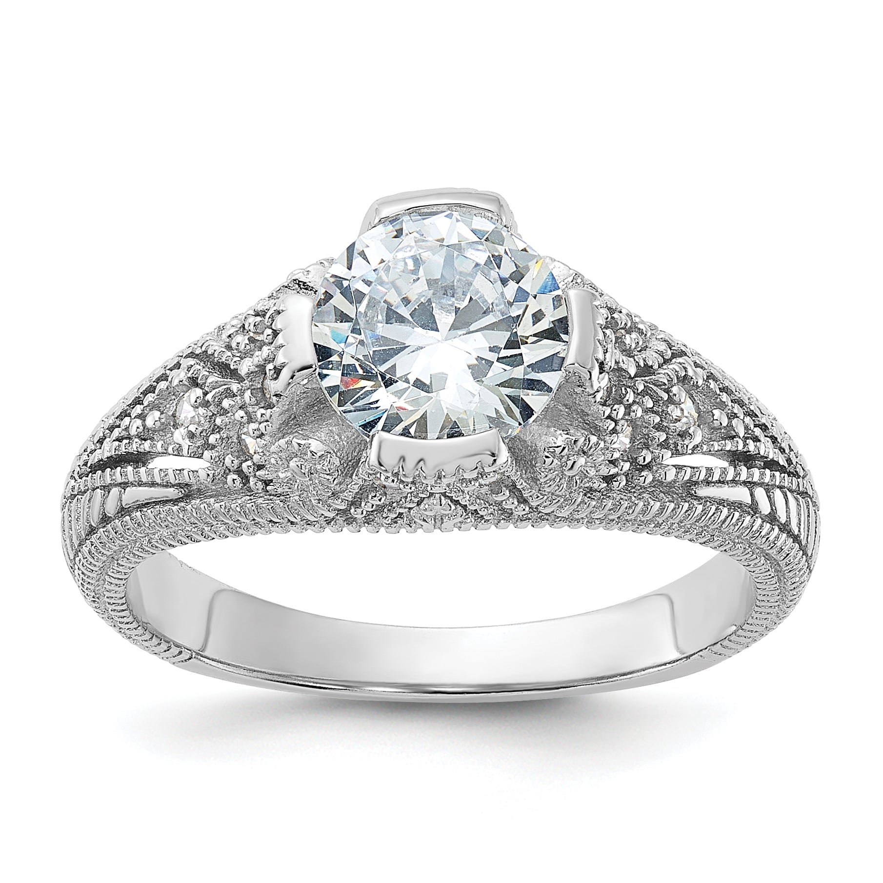 Sterling Silver Rhodium-plated CZ Antique Style Ring Main image
