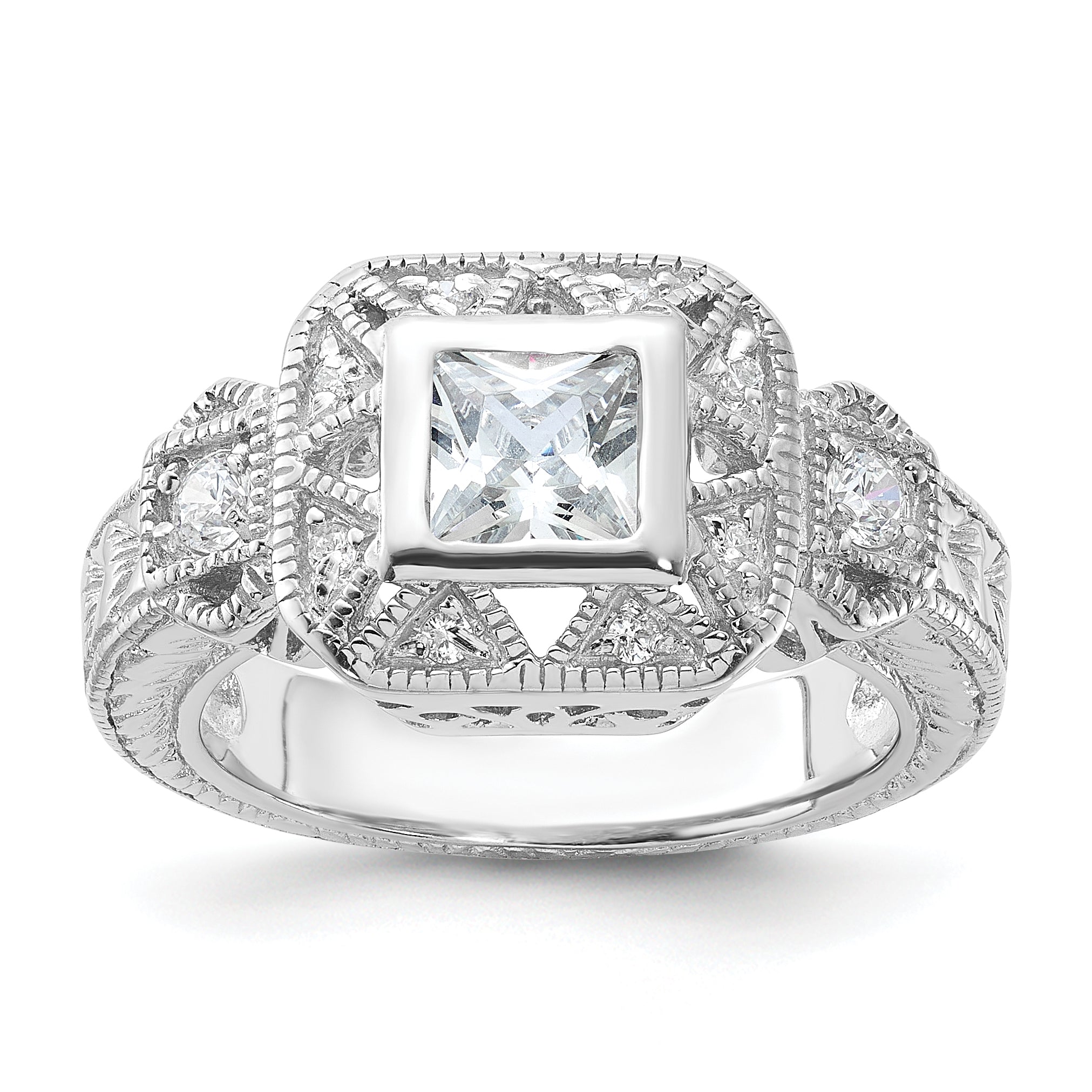 Sterling Silver Rhodium-plated CZ Antique Style Ring Main image