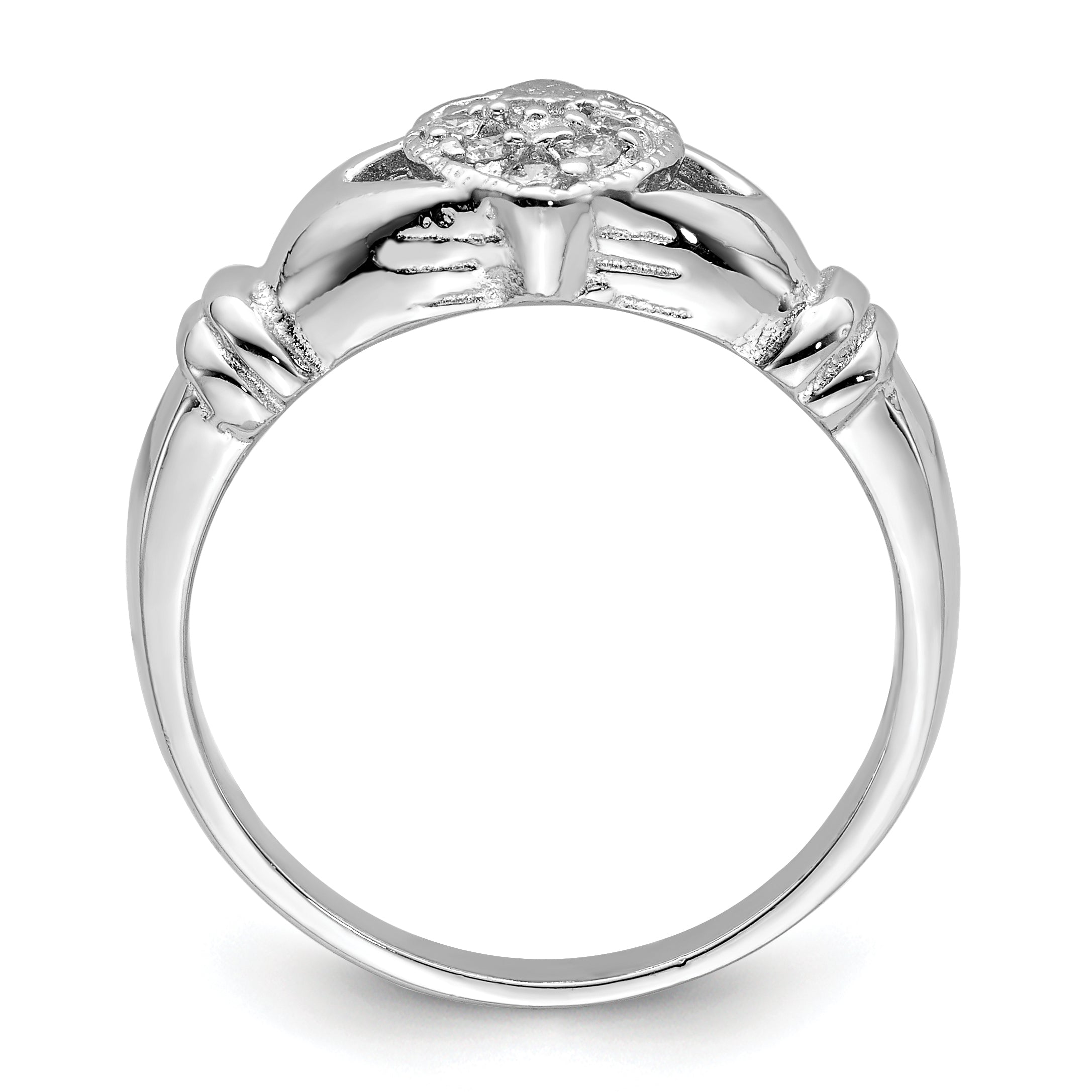 Sterling Silver Rhodium-plated CZ Claddagh Ring Secondary image