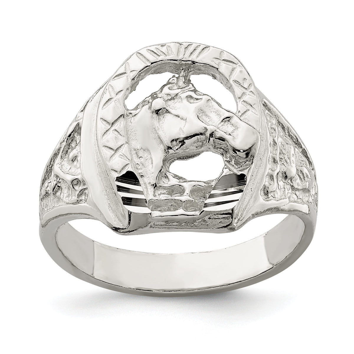 Men's Horseshoe Horse Head Ring in Sterling Silver - Sophia Jewelers Main image