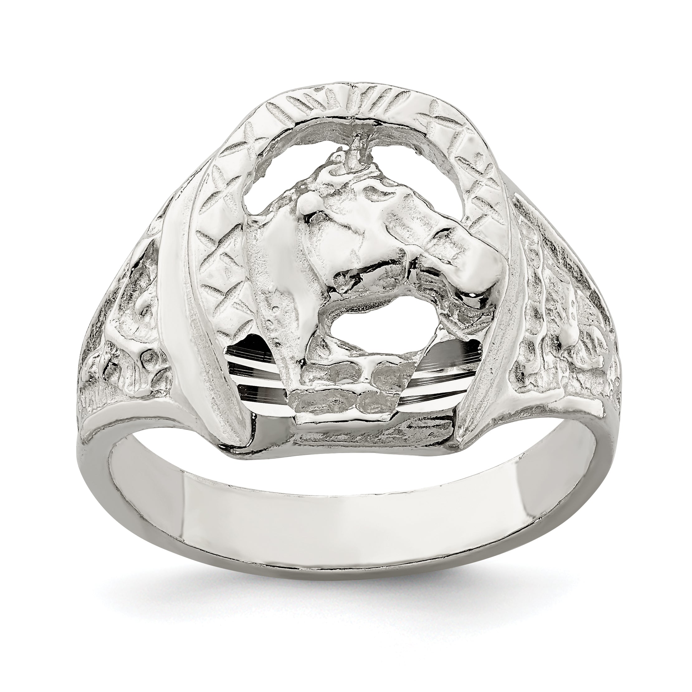 Sterling Silver Horseshoe with Horse Head Ring Main image