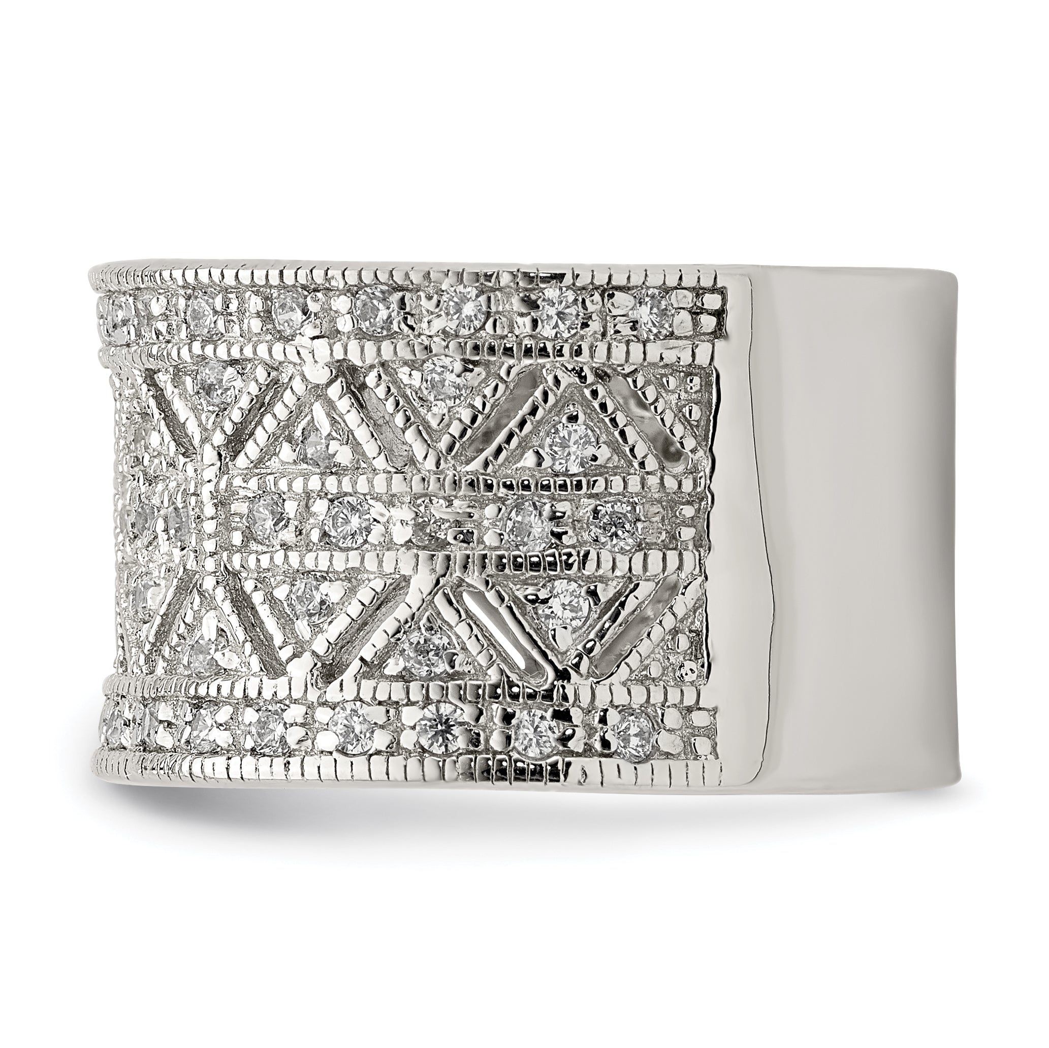 Sterling Silver Rhodium-plated Polished CZ Vintage Ring