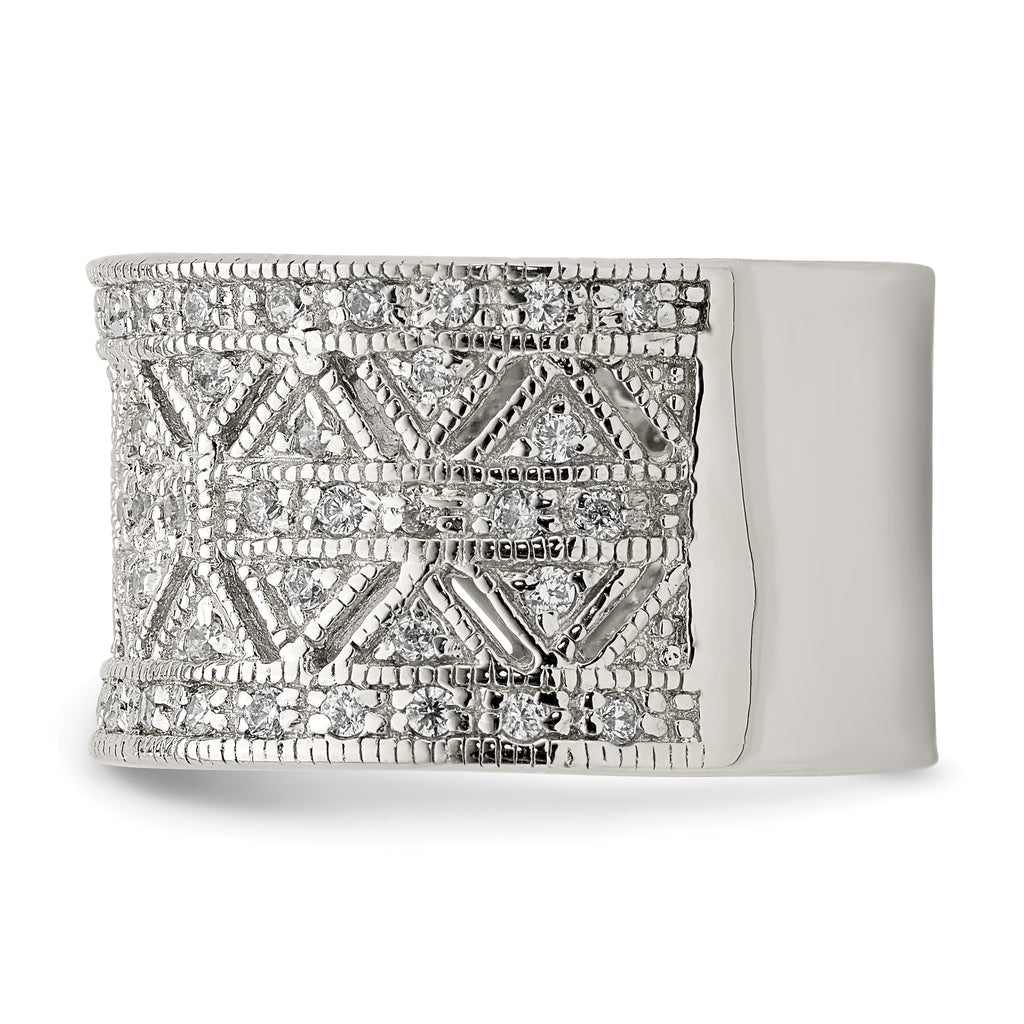 Sterling Silver Rhodium-plated Polished CZ Vintage Ring