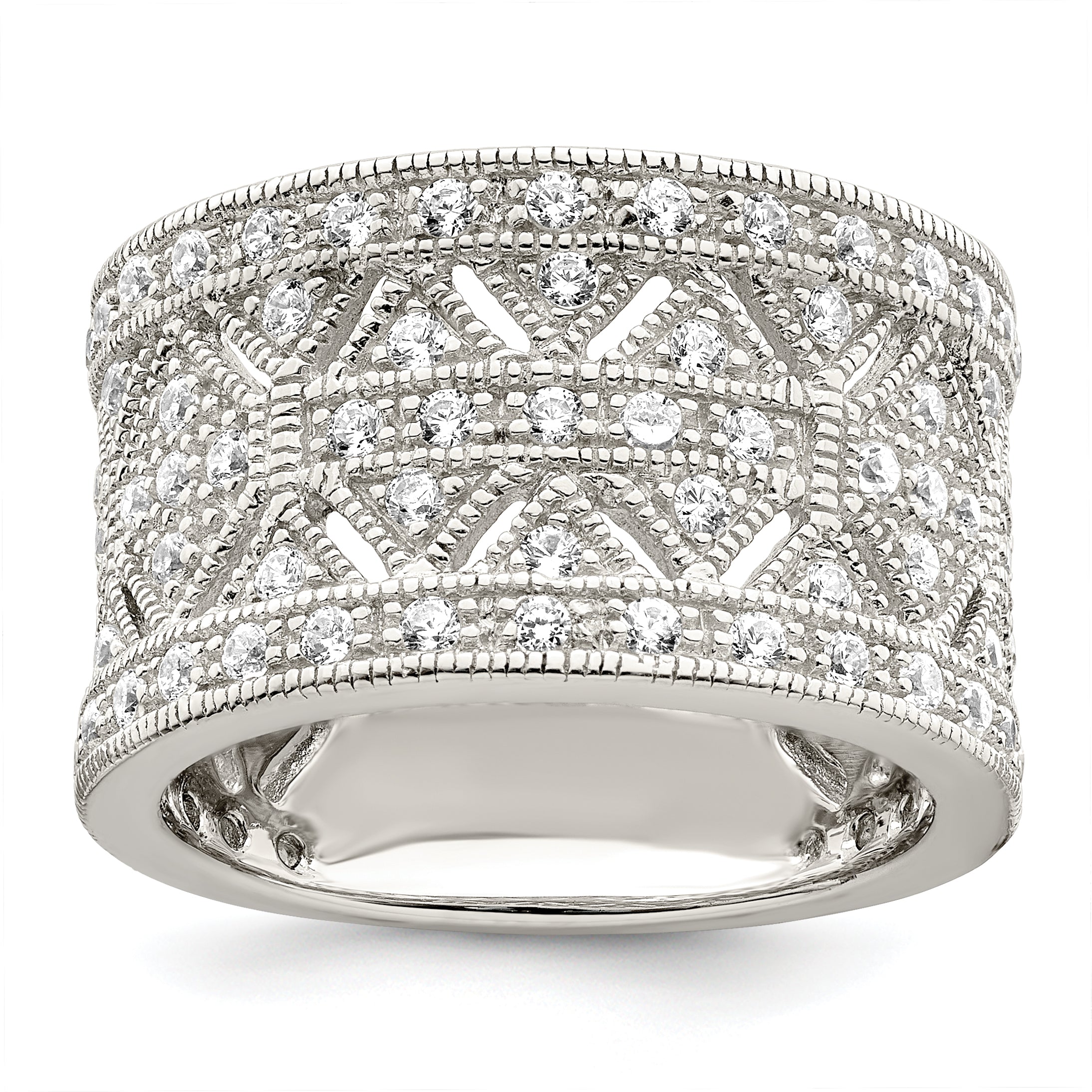 Sterling Silver Rhodium-plated Polished CZ Vintage Ring