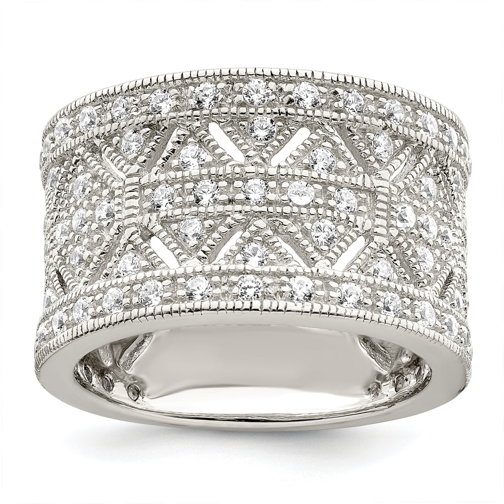 Sterling Silver Rhodium-plated Polished CZ Vintage Ring